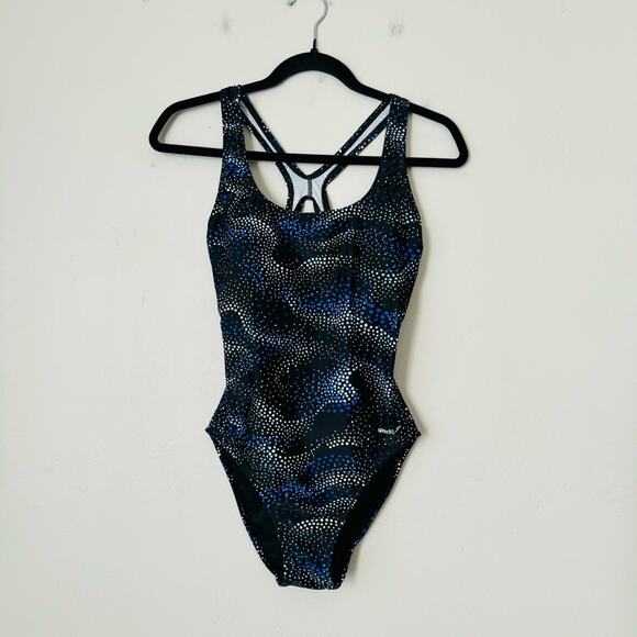 Speedo Performance Fastback One Piece black blue design Swimsuit woman’s 8 - Picture 1 of 12